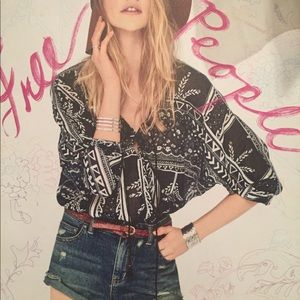 Free people cotton gauze lace up top tassel